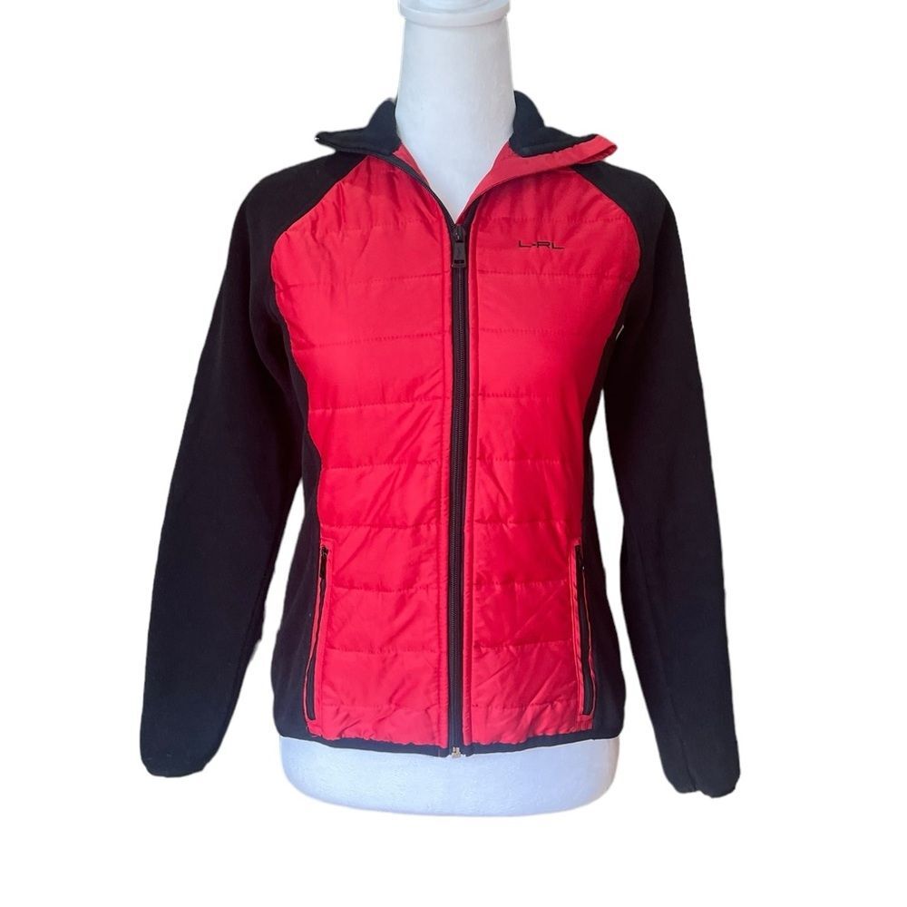 Lauren Ralph Lauren Active Fleece Jacket Black Red Quilted Womens XS Petite
